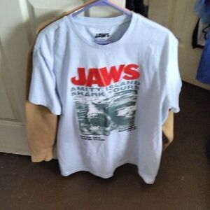 Jaws Graphic Tee - White with Red Embroidered Logo